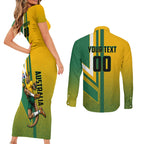 Personalized Australia Soccer Kangaroo Couples Matching Short Sleeve Bodycon Dress and Long Sleeve Button Shirt Australia Flag Athletic Mascot Boxing Kangaroo