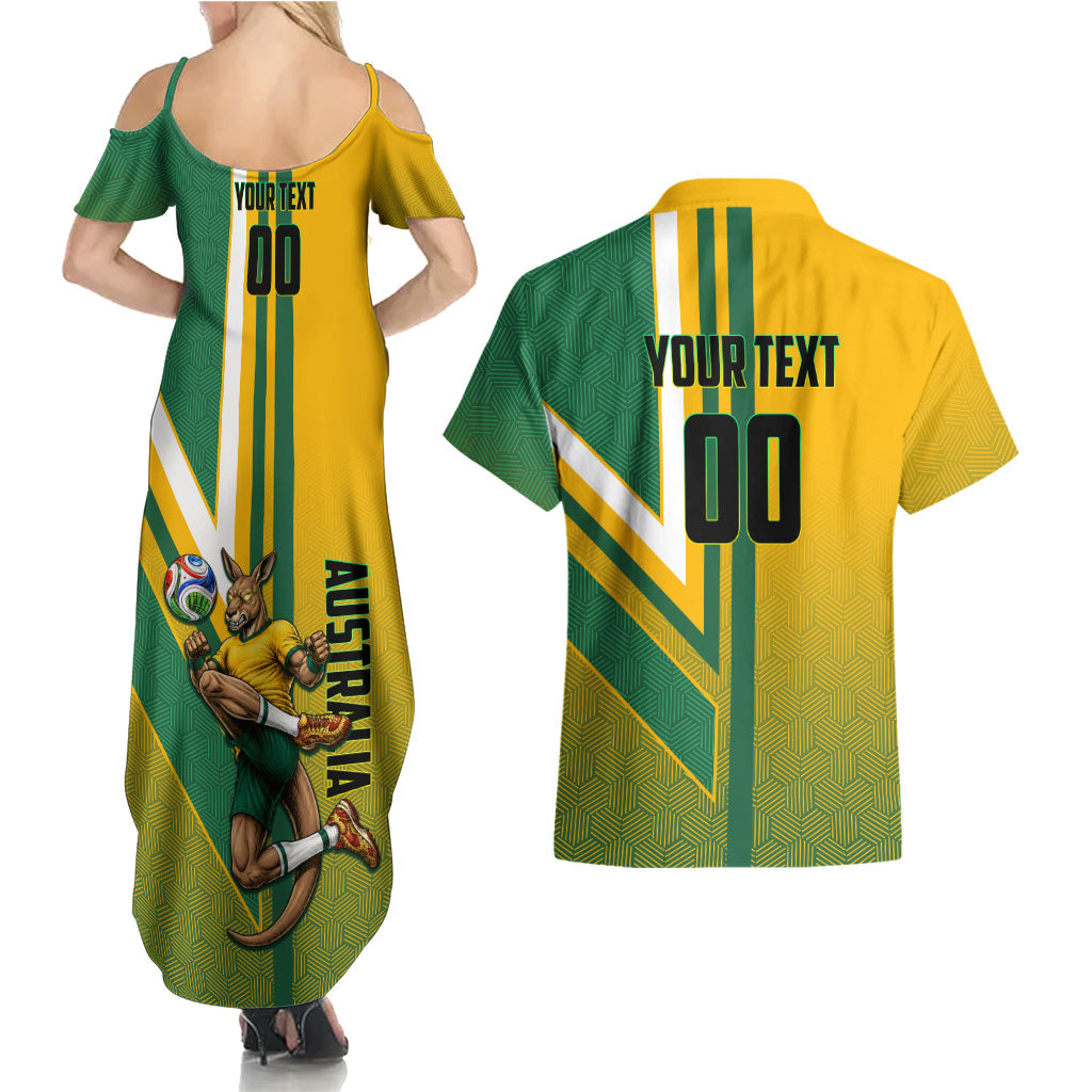 Personalized Australia Soccer Kangaroo Couples Matching Summer Maxi Dress and Hawaiian Shirt Australia Flag Athletic Mascot Boxing Kangaroo