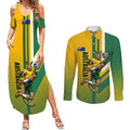 Personalized Australia Soccer Kangaroo Couples Matching Summer Maxi Dress and Long Sleeve Button Shirt Australia Flag Athletic Mascot Boxing Kangaroo