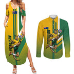 Personalized Australia Soccer Kangaroo Couples Matching Summer Maxi Dress and Long Sleeve Button Shirt Australia Flag Athletic Mascot Boxing Kangaroo