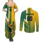 Personalized Australia Soccer Kangaroo Couples Matching Summer Maxi Dress and Long Sleeve Button Shirt Australia Flag Athletic Mascot Boxing Kangaroo