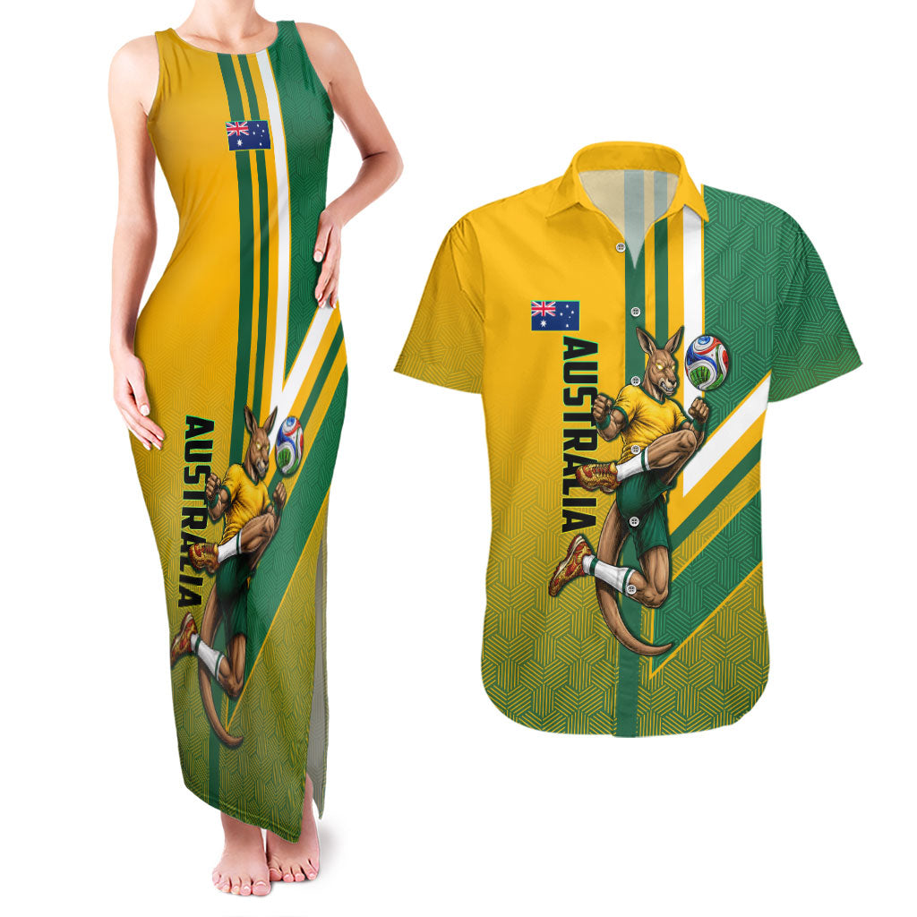 Personalized Australia Soccer Kangaroo Couples Matching Tank Maxi Dress and Hawaiian Shirt Australia Flag Athletic Mascot Boxing Kangaroo