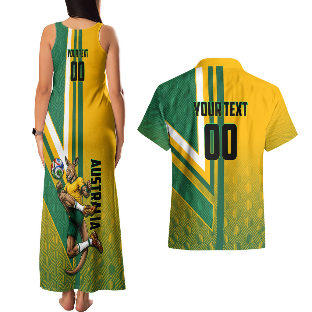 Personalized Australia Soccer Kangaroo Couples Matching Tank Maxi Dress and Hawaiian Shirt Australia Flag Athletic Mascot Boxing Kangaroo