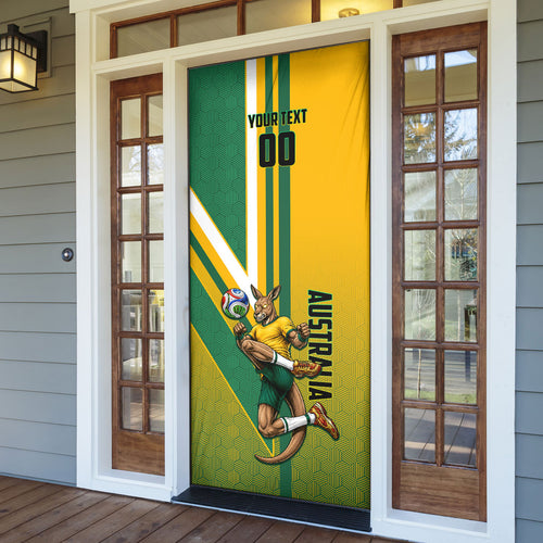 Personalized Australia Soccer Kangaroo Door Cover Australia Flag Athletic Mascot Boxing Kangaroo