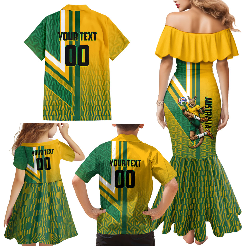 Personalized Australia Soccer Kangaroo Family Matching Mermaid Dress and Hawaiian Shirt Australia Flag Athletic Mascot Boxing Kangaroo