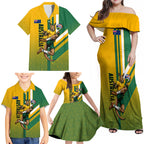 Personalized Australia Soccer Kangaroo Family Matching Off Shoulder Maxi Dress and Hawaiian Shirt Australia Flag Athletic Mascot Boxing Kangaroo