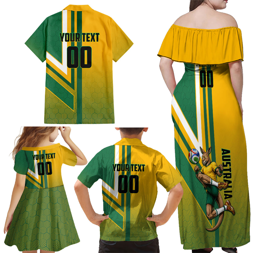 Personalized Australia Soccer Kangaroo Family Matching Off Shoulder Maxi Dress and Hawaiian Shirt Australia Flag Athletic Mascot Boxing Kangaroo