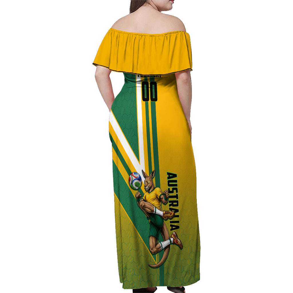 Personalized Australia Soccer Kangaroo Family Matching Off Shoulder Maxi Dress and Hawaiian Shirt Australia Flag Athletic Mascot Boxing Kangaroo
