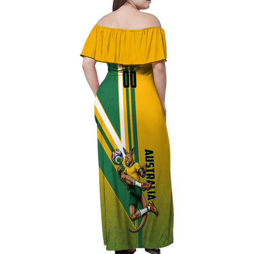 Personalized Australia Soccer Kangaroo Family Matching Off Shoulder Maxi Dress and Hawaiian Shirt Australia Flag Athletic Mascot Boxing Kangaroo