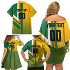 Personalized Australia Soccer Kangaroo Family Matching Off Shoulder Short Dress and Hawaiian Shirt Australia Flag Athletic Mascot Boxing Kangaroo