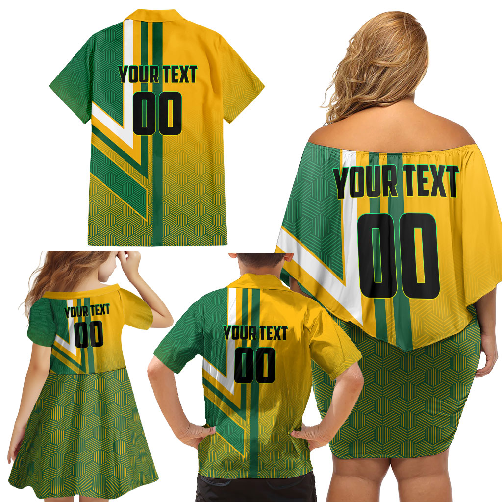 Personalized Australia Soccer Kangaroo Family Matching Off Shoulder Short Dress and Hawaiian Shirt Australia Flag Athletic Mascot Boxing Kangaroo
