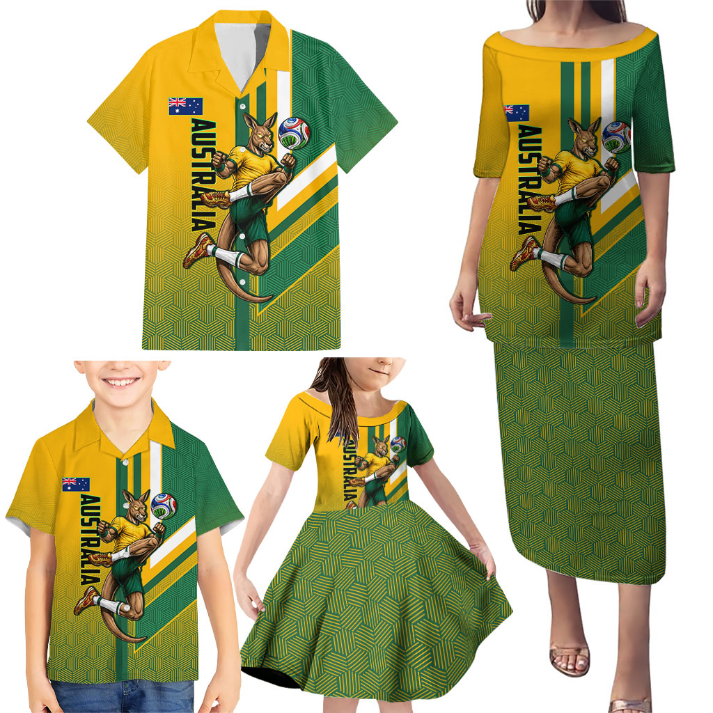 Personalized Australia Soccer Kangaroo Family Matching Puletasi and Hawaiian Shirt Australia Flag Athletic Mascot Boxing Kangaroo
