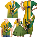Personalized Australia Soccer Kangaroo Family Matching Short Sleeve Bodycon Dress and Hawaiian Shirt Australia Flag Athletic Mascot Boxing Kangaroo