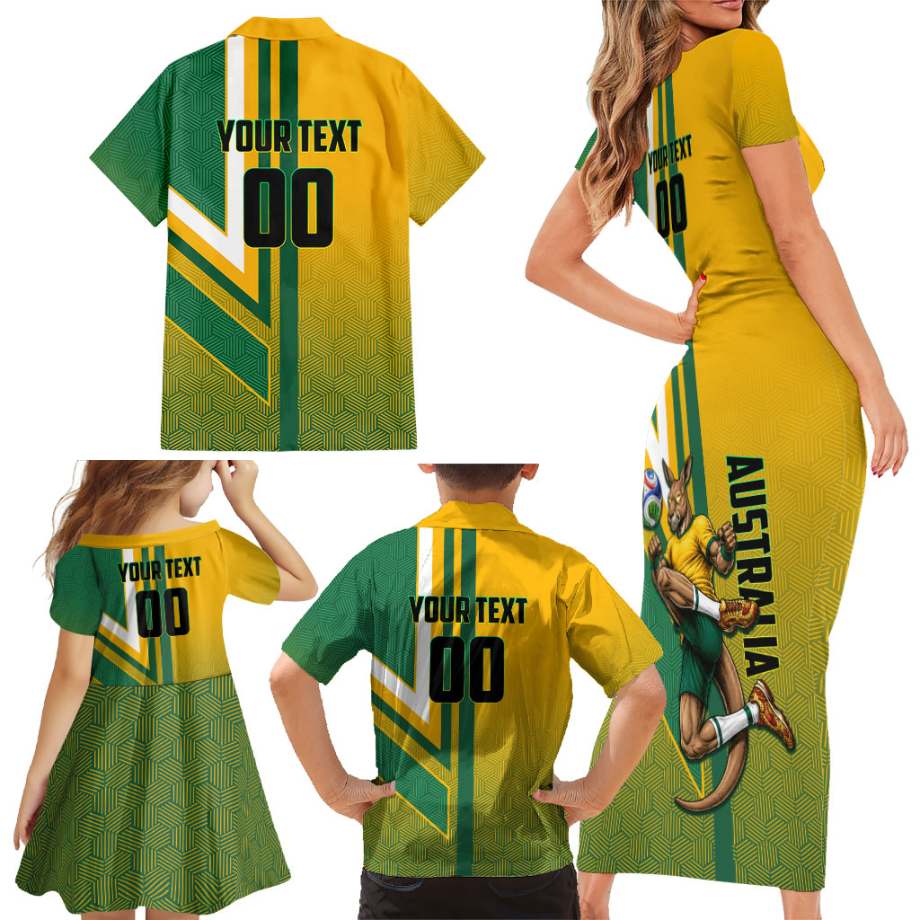 Personalized Australia Soccer Kangaroo Family Matching Short Sleeve Bodycon Dress and Hawaiian Shirt Australia Flag Athletic Mascot Boxing Kangaroo