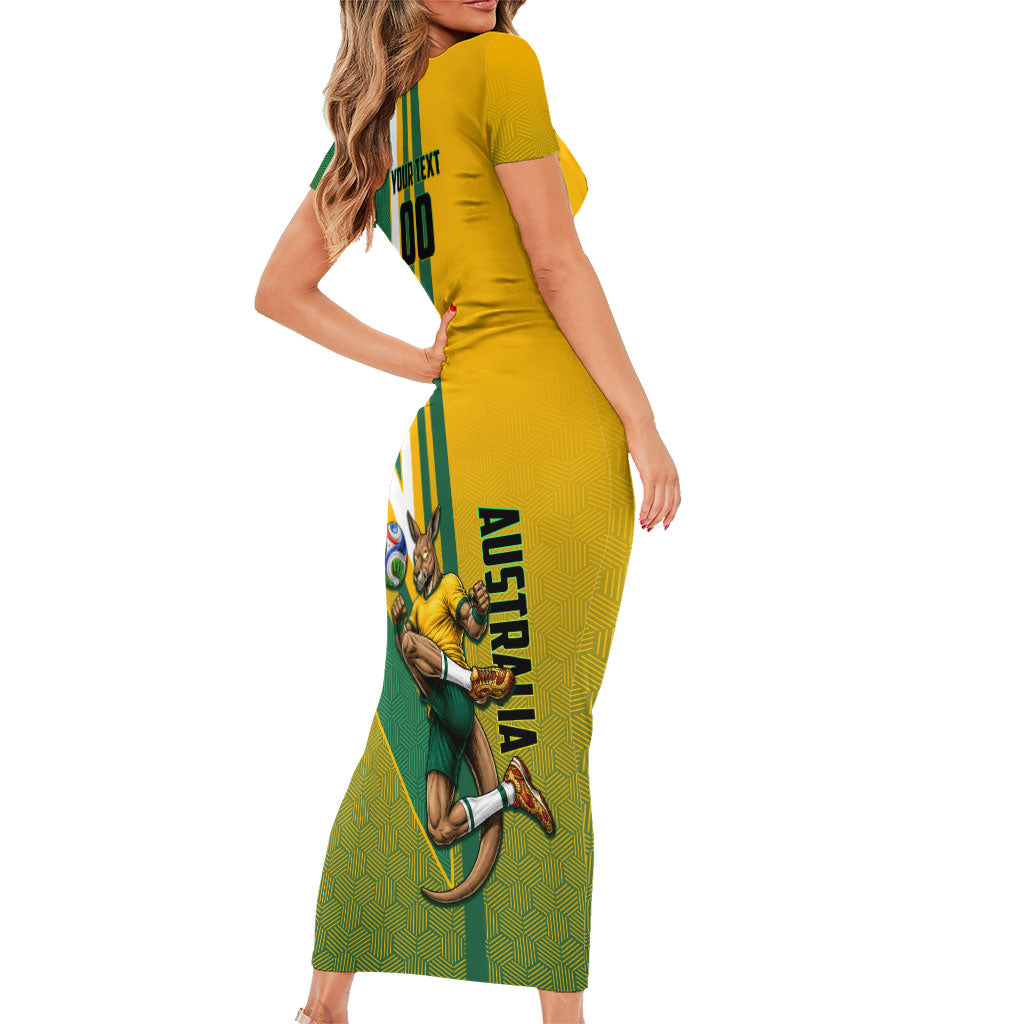 Personalized Australia Soccer Kangaroo Family Matching Short Sleeve Bodycon Dress and Hawaiian Shirt Australia Flag Athletic Mascot Boxing Kangaroo