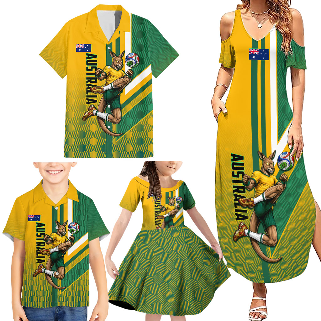 Personalized Australia Soccer Kangaroo Family Matching Summer Maxi Dress and Hawaiian Shirt Australia Flag Athletic Mascot Boxing Kangaroo