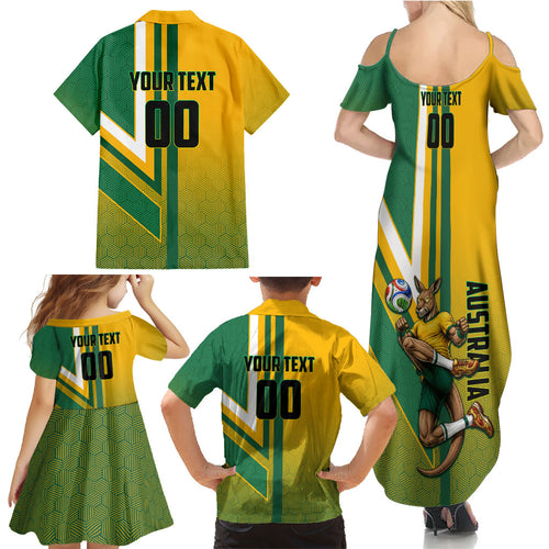 Personalized Australia Soccer Kangaroo Family Matching Summer Maxi Dress and Hawaiian Shirt Australia Flag Athletic Mascot Boxing Kangaroo