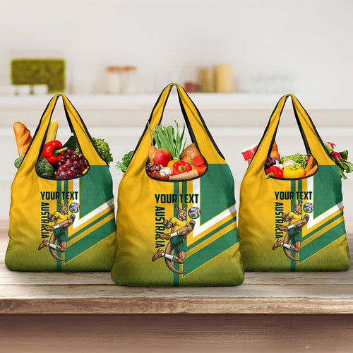Personalized Australia Soccer Kangaroo Grocery Bag Australia Flag Athletic Mascot Boxing Kangaroo