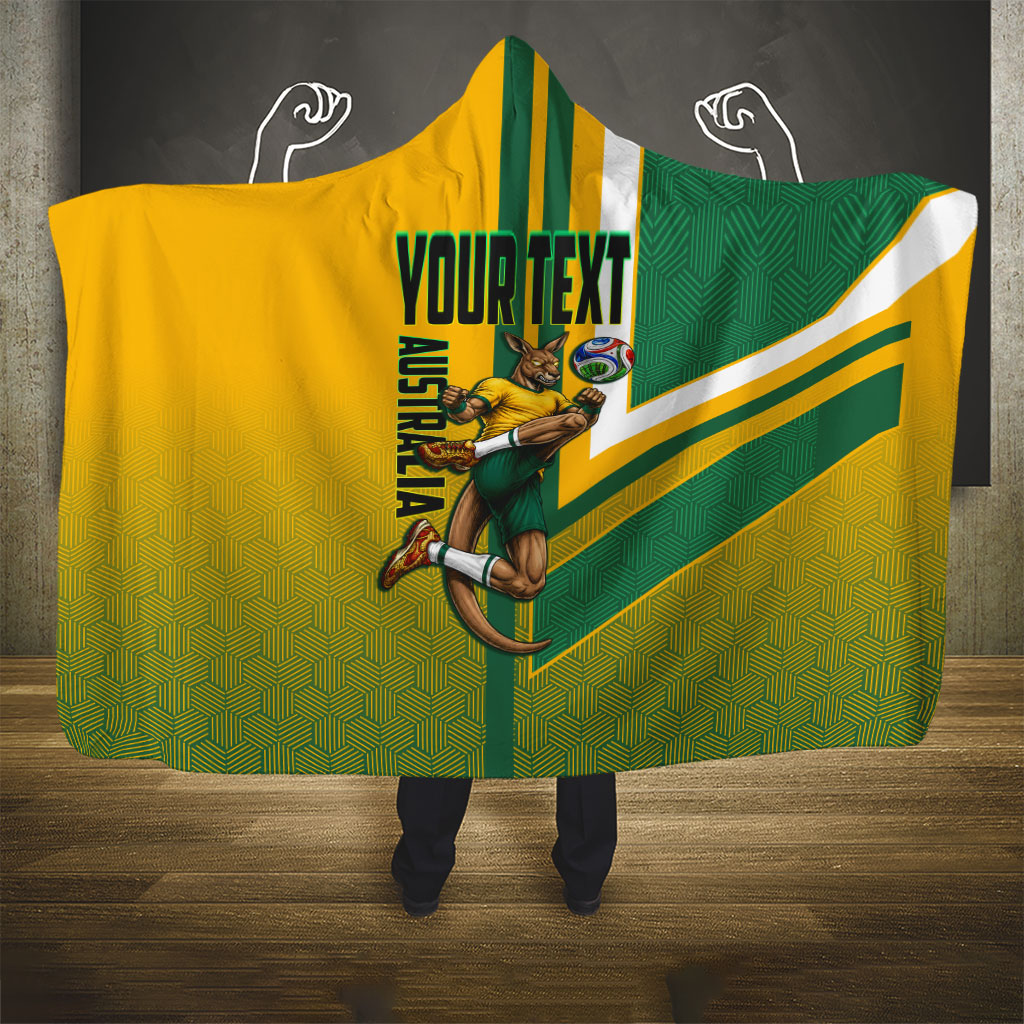 Personalized Australia Soccer Kangaroo Hooded Blanket Australia Flag Athletic Mascot Boxing Kangaroo