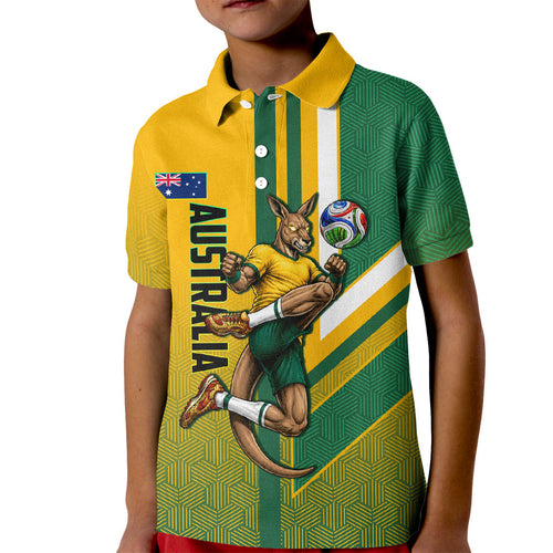 Personalized Australia Soccer Kangaroo Kid Polo Shirt Australia Flag Athletic Mascot Boxing Kangaroo
