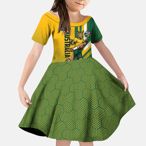 Personalized Australia Soccer Kangaroo Kid Short Sleeve Dress Australia Flag Athletic Mascot Boxing Kangaroo
