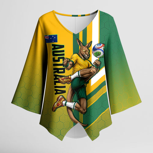 Personalized Australia Soccer Kangaroo Kimono Sleeve Blouse Australia Flag Athletic Mascot Boxing Kangaroo