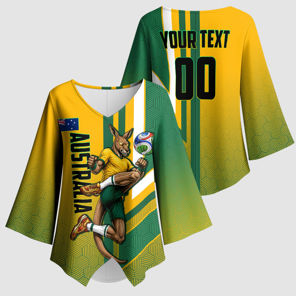 Personalized Australia Soccer Kangaroo Kimono Sleeve Blouse Australia Flag Athletic Mascot Boxing Kangaroo