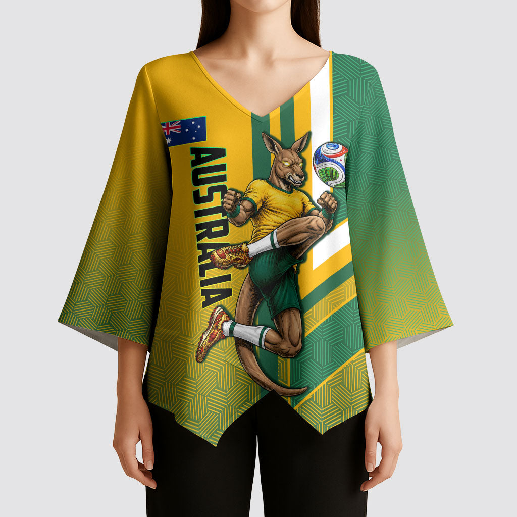 Personalized Australia Soccer Kangaroo Kimono Sleeve Blouse Australia Flag Athletic Mascot Boxing Kangaroo