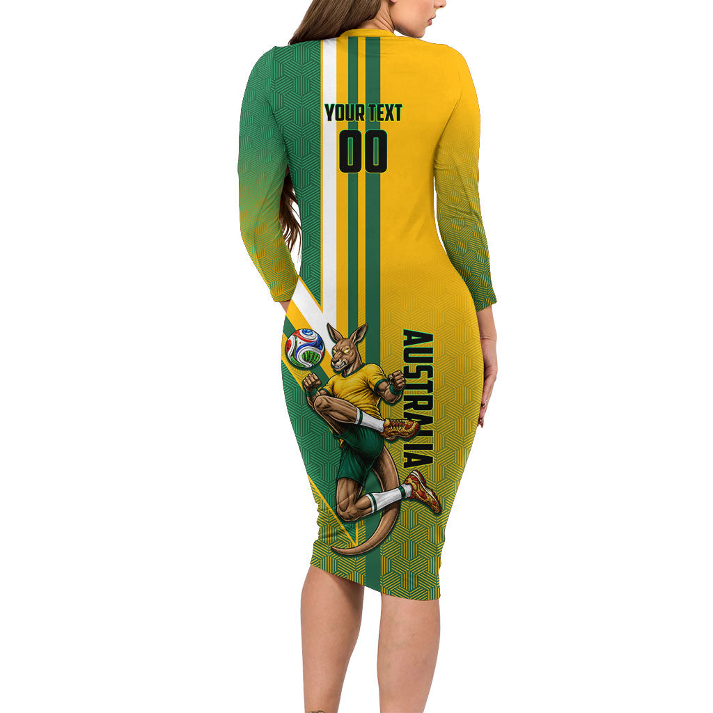 Personalized Australia Soccer Kangaroo Long Sleeve Bodycon Dress Australia Flag Athletic Mascot Boxing Kangaroo