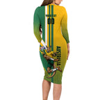 Personalized Australia Soccer Kangaroo Long Sleeve Bodycon Dress Australia Flag Athletic Mascot Boxing Kangaroo