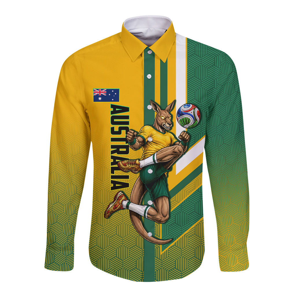 Personalized Australia Soccer Kangaroo Long Sleeve Button Shirt Australia Flag Athletic Mascot Boxing Kangaroo