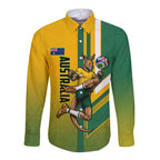 Personalized Australia Soccer Kangaroo Long Sleeve Button Shirt Australia Flag Athletic Mascot Boxing Kangaroo