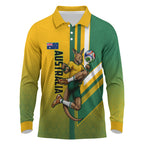 Personalized Australia Soccer Kangaroo Long Sleeve Polo Shirt Australia Flag Athletic Mascot Boxing Kangaroo