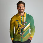 Personalized Australia Soccer Kangaroo Long Sleeve Polo Shirt Australia Flag Athletic Mascot Boxing Kangaroo