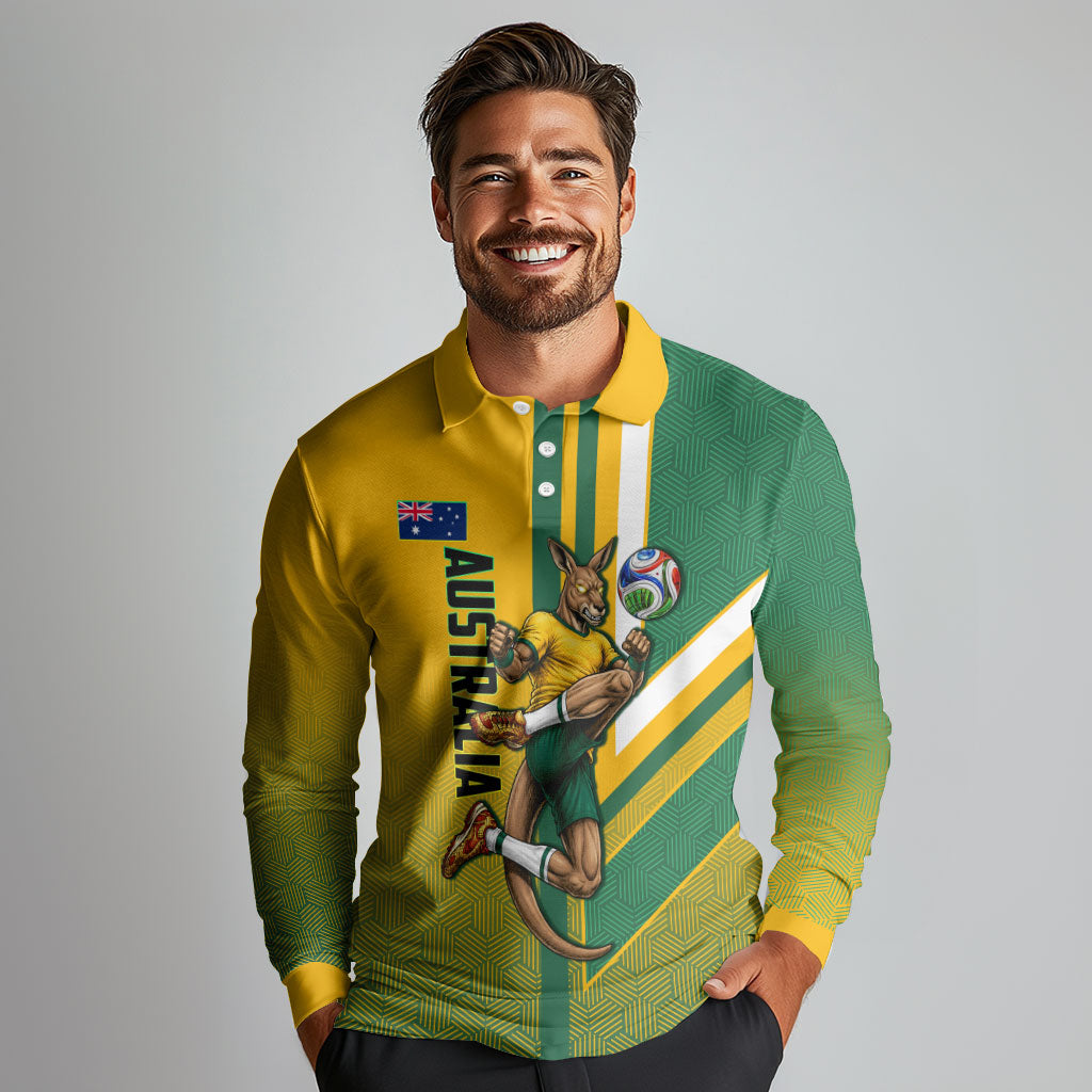 Personalized Australia Soccer Kangaroo Long Sleeve Polo Shirt Australia Flag Athletic Mascot Boxing Kangaroo