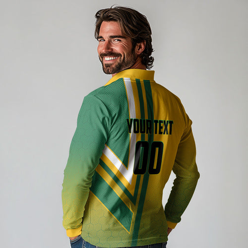 Personalized Australia Soccer Kangaroo Long Sleeve Polo Shirt Australia Flag Athletic Mascot Boxing Kangaroo