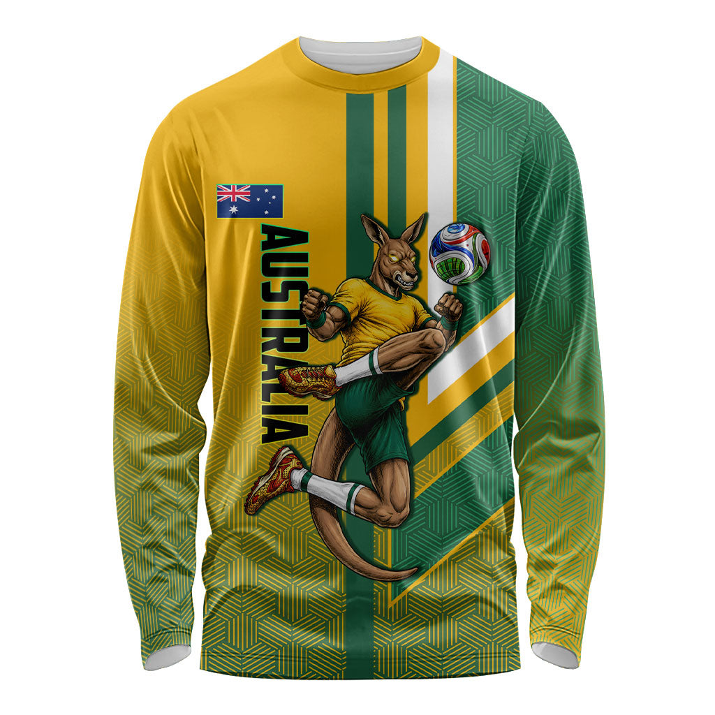 Personalized Australia Soccer Kangaroo Long Sleeve Shirt Australia Flag Athletic Mascot Boxing Kangaroo
