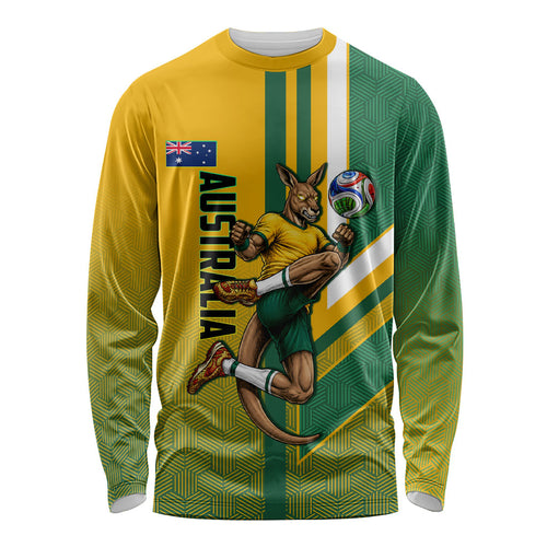 Personalized Australia Soccer Kangaroo Long Sleeve Shirt Australia Flag Athletic Mascot Boxing Kangaroo