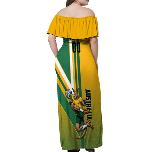 Personalized Australia Soccer Kangaroo Off Shoulder Maxi Dress Australia Flag Athletic Mascot Boxing Kangaroo