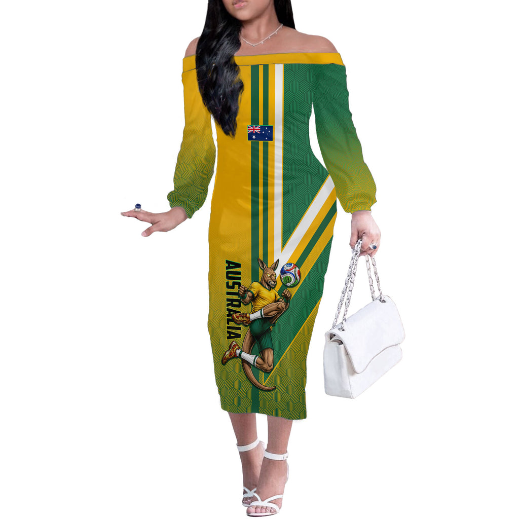 Personalized Australia Soccer Kangaroo Off The Shoulder Long Sleeve Dress Australia Flag Athletic Mascot Boxing Kangaroo