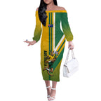 Personalized Australia Soccer Kangaroo Off The Shoulder Long Sleeve Dress Australia Flag Athletic Mascot Boxing Kangaroo