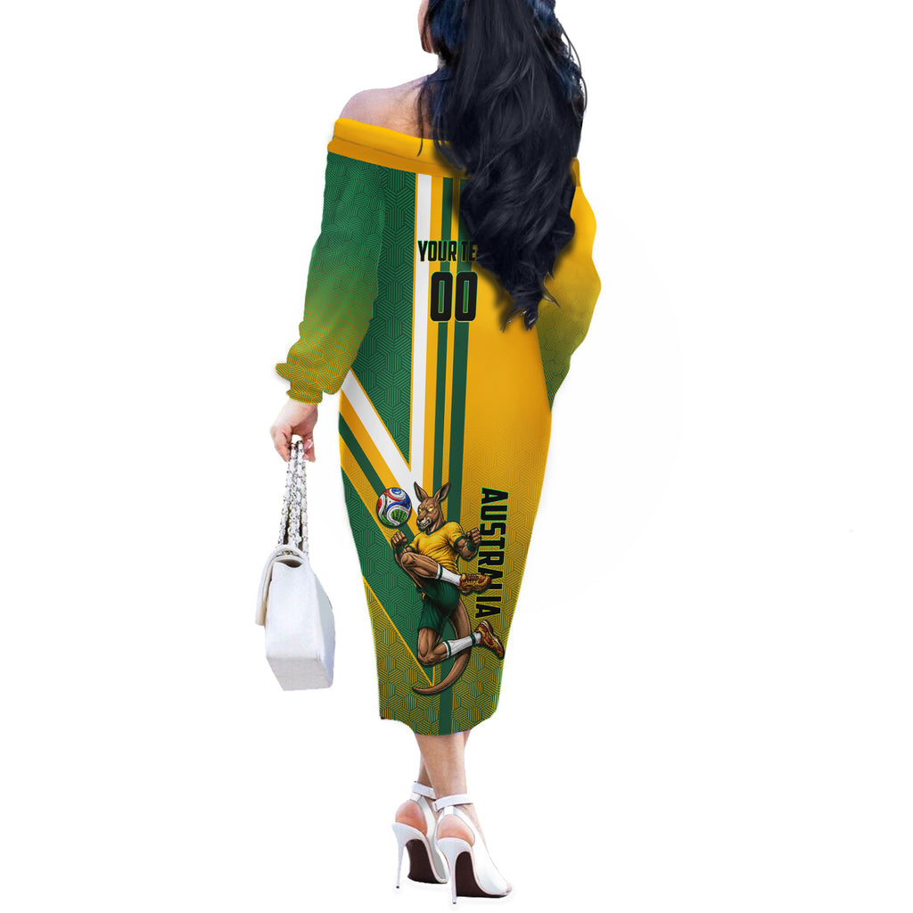 Personalized Australia Soccer Kangaroo Off The Shoulder Long Sleeve Dress Australia Flag Athletic Mascot Boxing Kangaroo