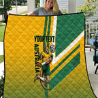 Personalized Australia Soccer Kangaroo Quilt Australia Flag Athletic Mascot Boxing Kangaroo