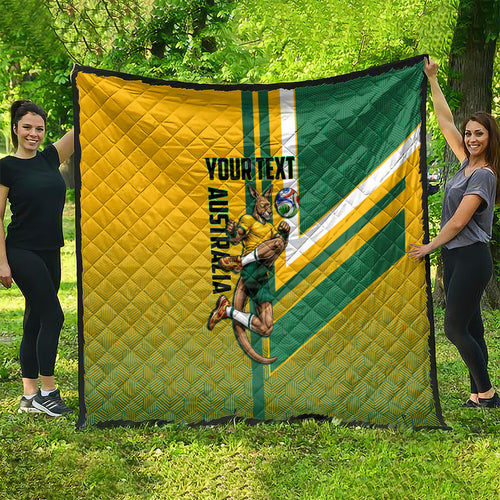 Personalized Australia Soccer Kangaroo Quilt Australia Flag Athletic Mascot Boxing Kangaroo