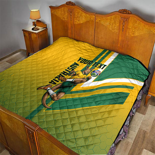 Personalized Australia Soccer Kangaroo Quilt Australia Flag Athletic Mascot Boxing Kangaroo
