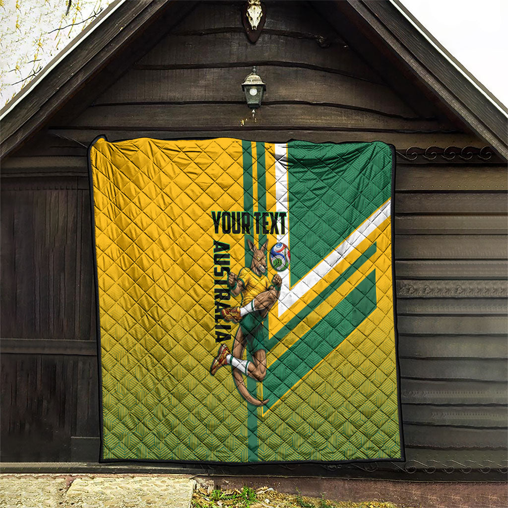 Personalized Australia Soccer Kangaroo Quilt Australia Flag Athletic Mascot Boxing Kangaroo
