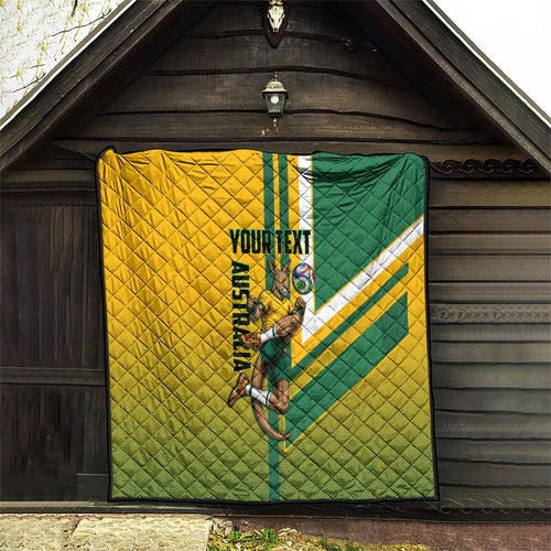 Personalized Australia Soccer Kangaroo Quilt Australia Flag Athletic Mascot Boxing Kangaroo