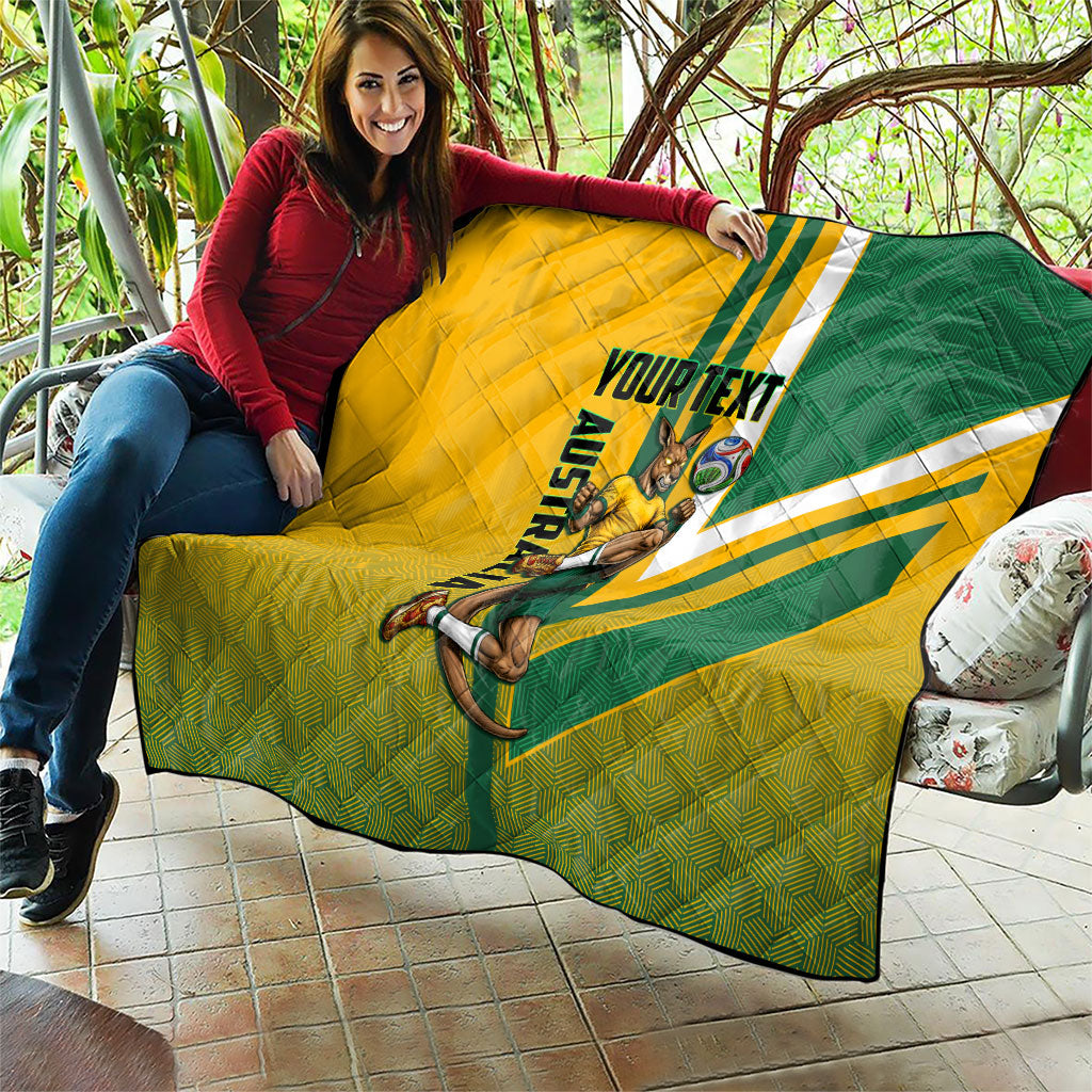 Personalized Australia Soccer Kangaroo Quilt Australia Flag Athletic Mascot Boxing Kangaroo