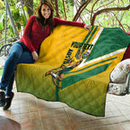 Personalized Australia Soccer Kangaroo Quilt Australia Flag Athletic Mascot Boxing Kangaroo