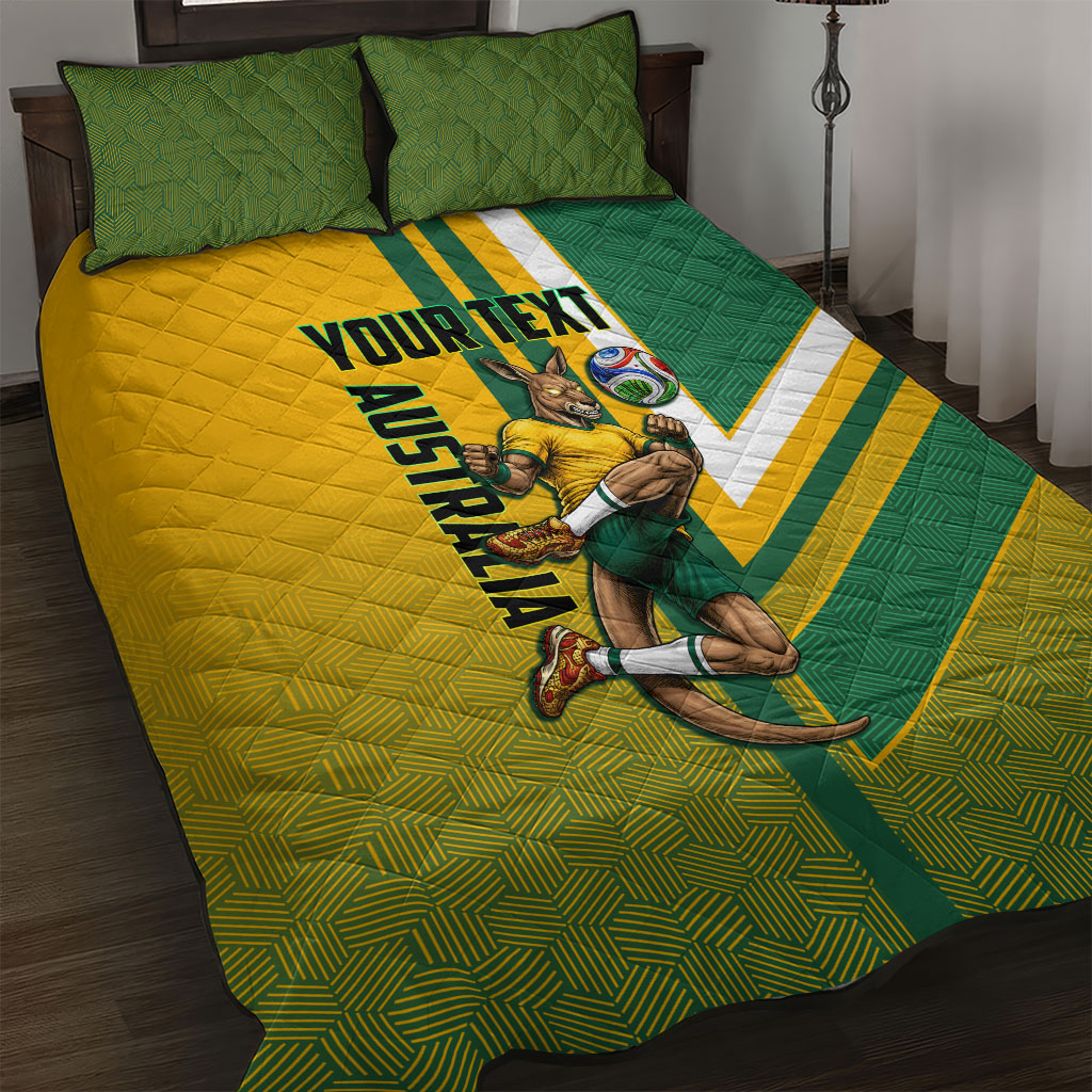 Personalized Australia Soccer Kangaroo Quilt Bed Set Australia Flag Athletic Mascot Boxing Kangaroo
